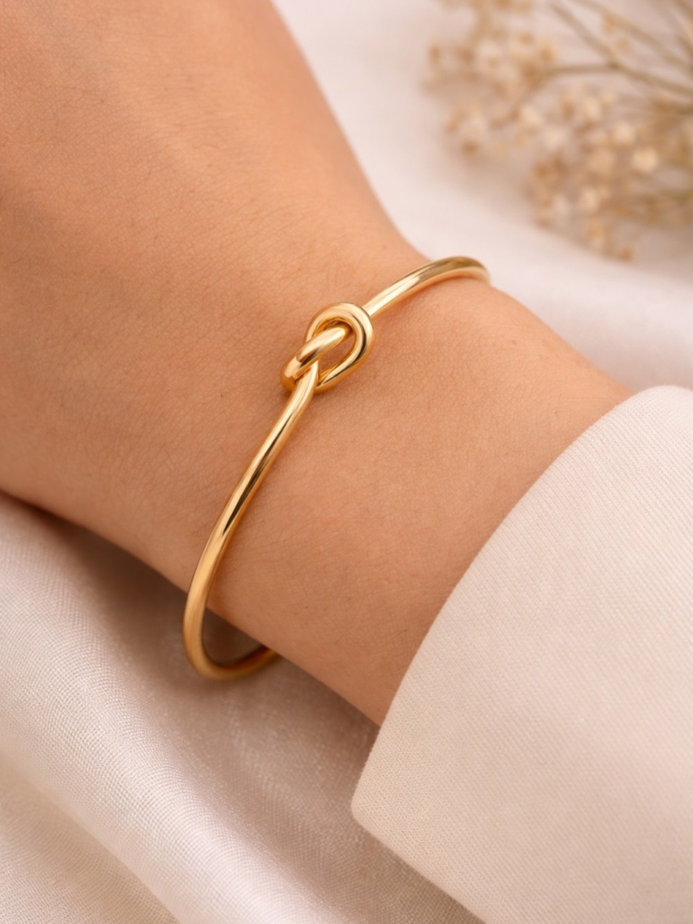 Gold Knot Cuff Bracelet Minimalist Open Bangle